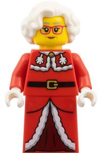 Mrs. Claus Minifigure - Mrs. Claus wearing a red jacket and a dark red printed skirt - hol384
