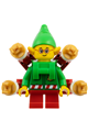 Elf wearing a green jacket with Christmas trees and a bright green neck bracket with robot arms - hol385