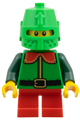 Elf wearing a green coat with a red collar and a bright green castle helmet - hol387
