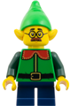 Elf wearing a bright green hat, a green shirt with red collar, and dark blue short legs - hol393