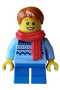 Carol Choir Saxophone Player Boy - Boy Carol Choir saxophone player wearing a bright light blue knit Fair Isle sweater - hol404