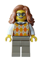 Female Carol Choir double bass player wearing a tan knit argyle sweater vest - hol405