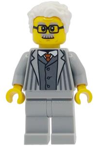 Grandfather Minifigure - Grandfather with white hair wearing a light bluish gray jacket with pinstripes and matching legs - hol411