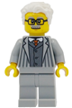 Grandfather with white hair wearing a light bluish gray jacket with pinstripes and matching legs - hol411