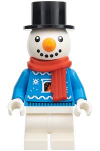 Snowman Minifigure - Snowman wearing a red scarf and a dark azure Christmas sweater - hol432