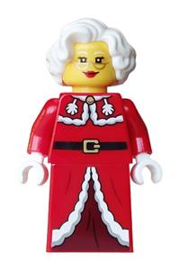 Mrs. Claus Minifigure - Mrs. Claus wearing a red jacket, dark red printed skirt and gold glasses - hol437