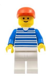Horizontal Lines Blue - Blue Arms - White Legs, Red Cap hor003