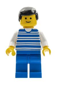 Horizontal Lines Blue - White Arms - Blue Legs, Black Male Hair, White Arms hor004