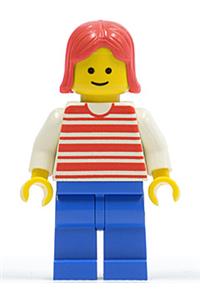 Horizontal Lines Red - White Arms - Blue Legs, Red Female Hair hor027