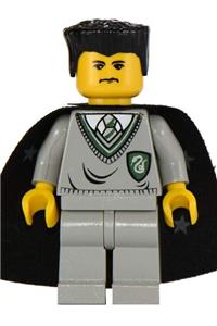 Ron Weasley Minifigure - Ron / Crabbe with Slytherin torso, light gray legs, and a black cape with stars - hp027