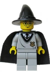 Harry Potter, Hogwarts Torso, Light Gray Legs, Black Wizard / Witch Hat, Black Cape with Stars hp035