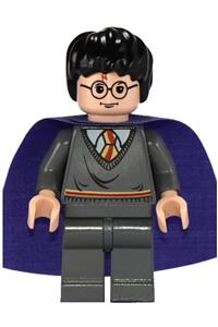 Harry Potter Minifigure - Harry Potter with a Gryffindor stripe torso, dark bluish gray legs, and a violet cape - hp051