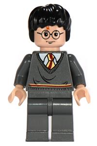 Harry Potter Minifigure - Harry Potter with a Gryffindor striped torso and dark bluish gray legs - hp056