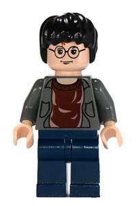 Harry Potter Minifigure - Harry Potter with a dark bluish gray open shirt torso and dark blue legs - hp057