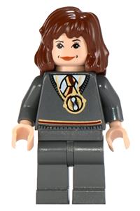 Hermione Granger, Gryffindor Stripe Torso w/ Necklace Time Turner, Dark Bluish Gray Legs, Plain Black Cape hp063