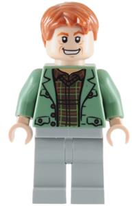 Arthur Weasley Minifigure - Arthur Weasley with sand green open jacket and light bluish gray legs - hp089