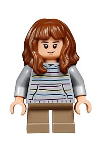 Hermione Granger Minifigure - Hermione Granger wearing a light bluish gray sweater with pastel stripes - hp156