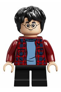 Harry Potter Minifigure - Harry Potter minifigure in a dark red plaid flannel shirt - hp233