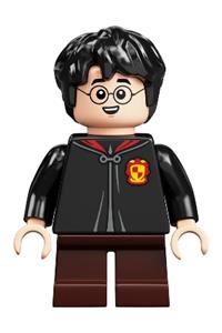 Harry Potter Minifigure - Harry Potter with black Gryffindor robe torso and dark brown short legs - hp247