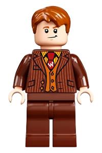 Fred Weasley Minifigure - Fred Weasley wearing a reddish brown suit - hp252