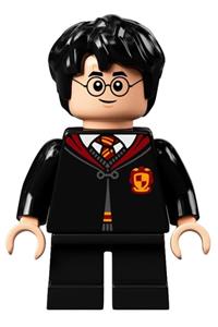 Harry Potter Minifigure - Harry Potter with Gryffindor robe, sweater, shirt, and tie, wearing black short legs - hp281