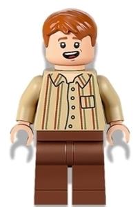 Fred Weasley Minifigure - Fred Weasley wearing a tan striped shirt - hp342