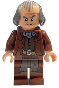 Argus Filch Minifigure - Bald Argus Filch with a reddish brown jacket - hp353