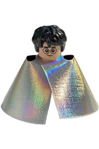 Harry Potter Minifigure - Minifigure wearing Harry Potter's Gryffindor robe, sweater, shirt, and tie, with black short legs and an invisibility cloak - hp366