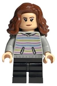 Hermione Granger Minifigure - Hermione Granger minifigure wearing a striped hoodie with black medium legs - hp383
