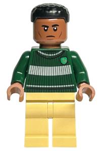 Blaise Zabini Minifigure - Blaise Zabini wearing a dark green Slytherin Quidditch sweater with tan legs - hp401