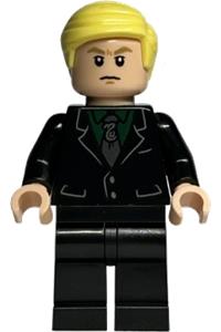 Draco Malfoy Minifigure - Draco Malfoy in a black suit with a Slytherin tie, appearing neutral/scared - hp412