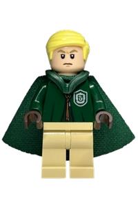 Draco Malfoy Minifigure - Draco Malfoy in a dark green Slytherin Quidditch uniform with hood and cape - hp430
