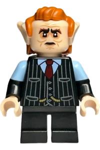 Goblin Minifigure - Goblin with dark orange hair wearing a black pinstripe vest - hp452