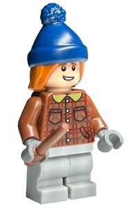 Ron Weasley Minifigure - Ron Weasley with dark orange hair and a dark blue stocking cap, wearing a reddish brown plaid jacket and light bluish gray medium legs - hp459
