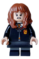 Hermione Granger in Gryffindor robe with black skirt, short legs with dark bluish gray stripes, alternating between scared and grinning - hp468