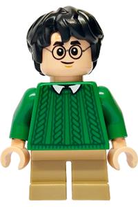Harry Potter Minifigure - Harry Potter wearing a green sweater, dark tan short legs - hp475