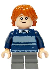 Ron Weasley Minifigure - Ron Weasley with a dark blue striped sweater and wearing dark bluish gray short legs - hp477