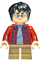 Harry Potter  with a dark red plaid flannel shirt and dark tan short legs - hp481