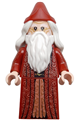 Albus Dumbledore with white hair, wearing a dark red robe, and printed arms - hp488