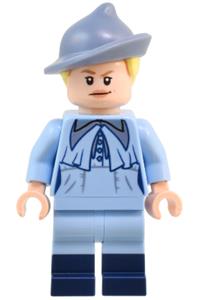 Fleur Delacour Minifigure - Fleur Delacour in a bright light blue robe, with a smirking or scared expression - hp497