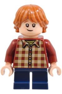 Ron Weasley Minifigure - Ron Weasley wearing a dark red plaid shirt with dark blue short legs - hp513