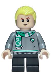 Draco Malfoy Minifigure - Draco Malfoy wearing a Slytherin sweater and scarf with black short legs - hp520