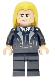 Lucius Malfoy Minifigure - Lucius Malfoy with bright light yellow hair, wearing a black suit and plain legs - hp526