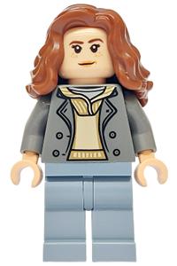 Hermione Granger Minifigure - Hermione Granger wearing a dark bluish gray jacket over a tan hoodie with sand blue legs - hp530