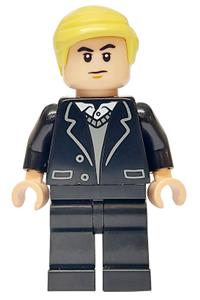 Draco Malfoy Minifigure - Draco Malfoy wearing a black suit and dark bluish gray sweater - hp532