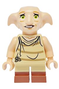 Dobby Minifigure - Dobby the elf minifigure with light nougat skin, open mouth expression, and reddish brown boots - hp534