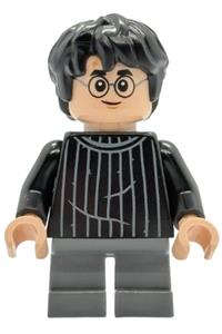 Harry Potter Minifigure - Harry Potter with a black striped sweater and dark bluish gray short legs - hp538