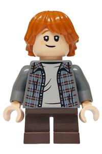 Ron Weasley Minifigure - Ron Weasley wearing a plaid shirt and dark brown short legs - hp552