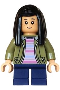 Cho Chang Minifigure - Cho Chang wearing an olive green jacket and dark blue short legs - hp576