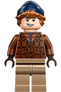 Ron Weasley Minifigure - Ron Weasley wearing a reddish brown jacket, dark tan legs, and a dark blue beanie - hp585